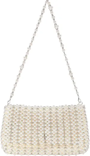 Ayliss Women Pearl Clutch Bag Crossbody Handbag Purse Beaded Evening Bag Shoulder Wedding Clutch Top-Handle Chain