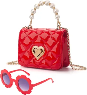 Baby Purse for Toddlers, Kids Heart Lock Purses with Glasses, Girls Purses for Kids 1-10, Toddler Bag Gift
