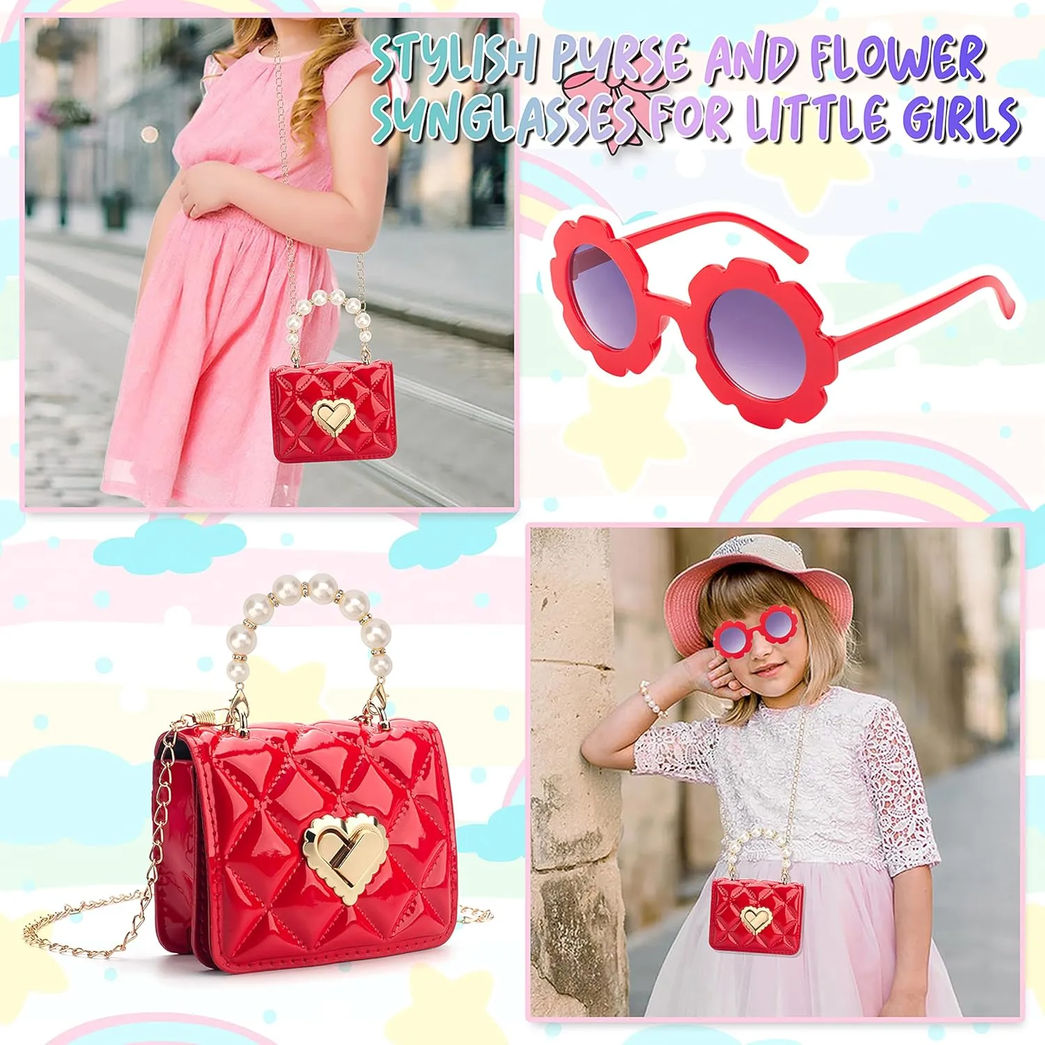 Baby Purse for Toddlers, Kids Heart Lock Purses with Glasses, Girls Purses for Kids 1-10, Toddler Bag Gift