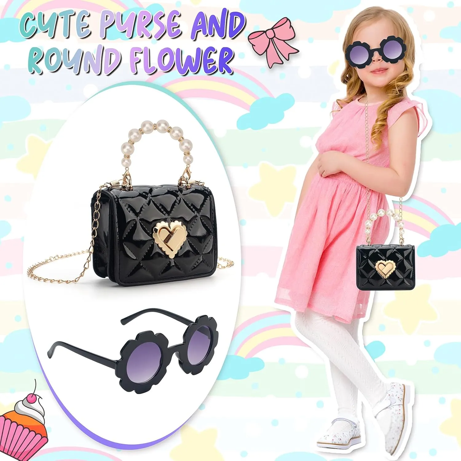 Baby Purse for Toddlers, Kids Heart Lock Purses with Glasses, Girls Purses for Kids 1-10, Toddler Bag Gift