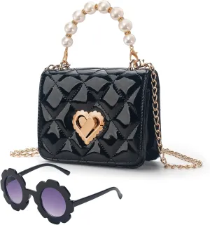 Baby Purse for Toddlers, Kids Heart Lock Purses with Glasses, Girls Purses for Kids 1-10, Toddler Bag Gift