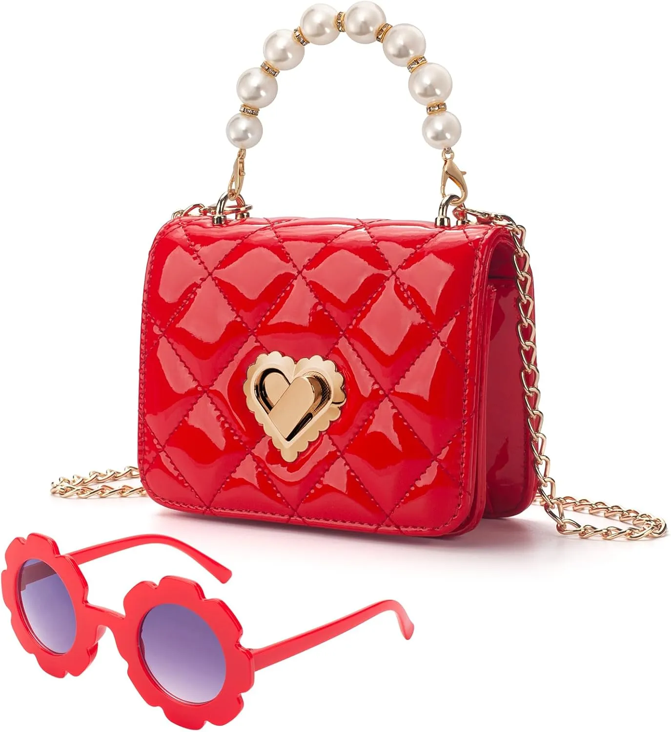 Baby Purse for Toddlers, Kids Heart Lock Purses with Glasses, Girls Purses for Kids 1-10, Toddler Bag Gift