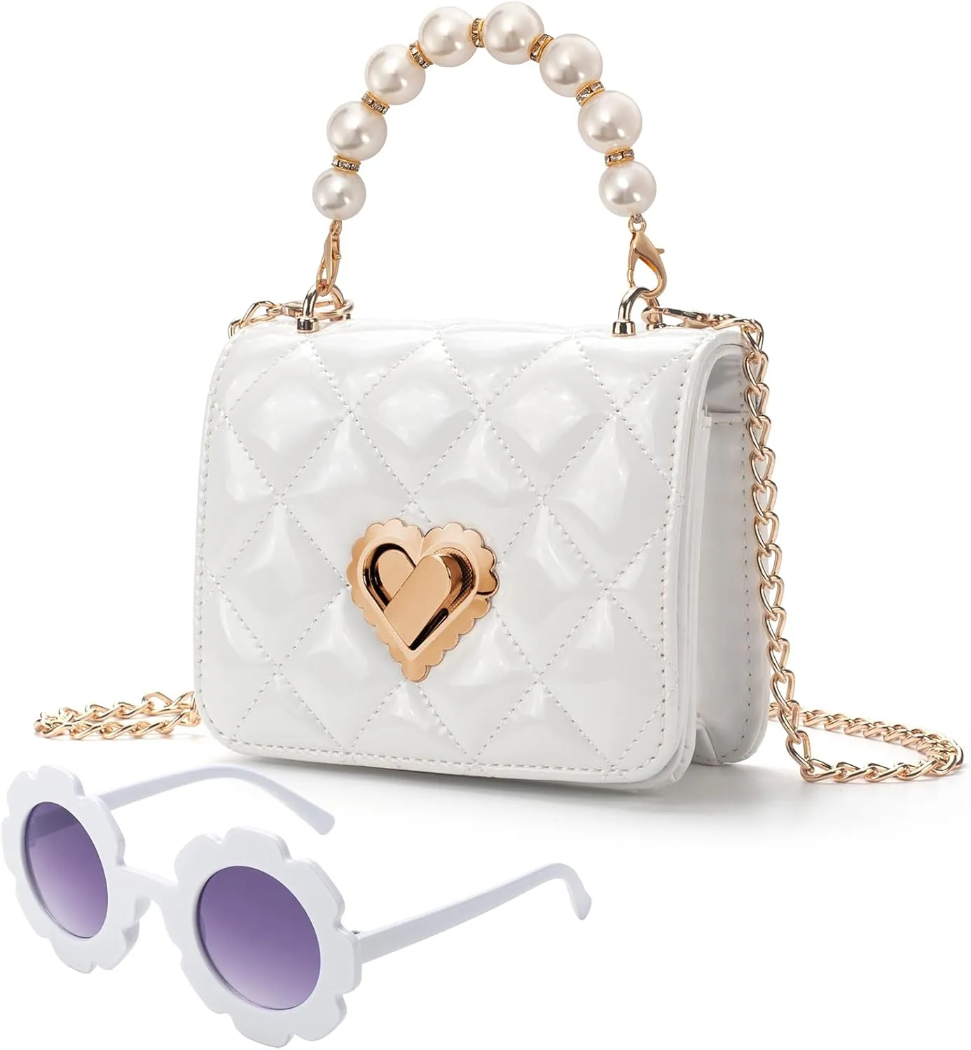 Baby Purse for Toddlers, Kids Heart Lock Purses with Glasses, Girls Purses for Kids 1-10, Toddler Bag Gift