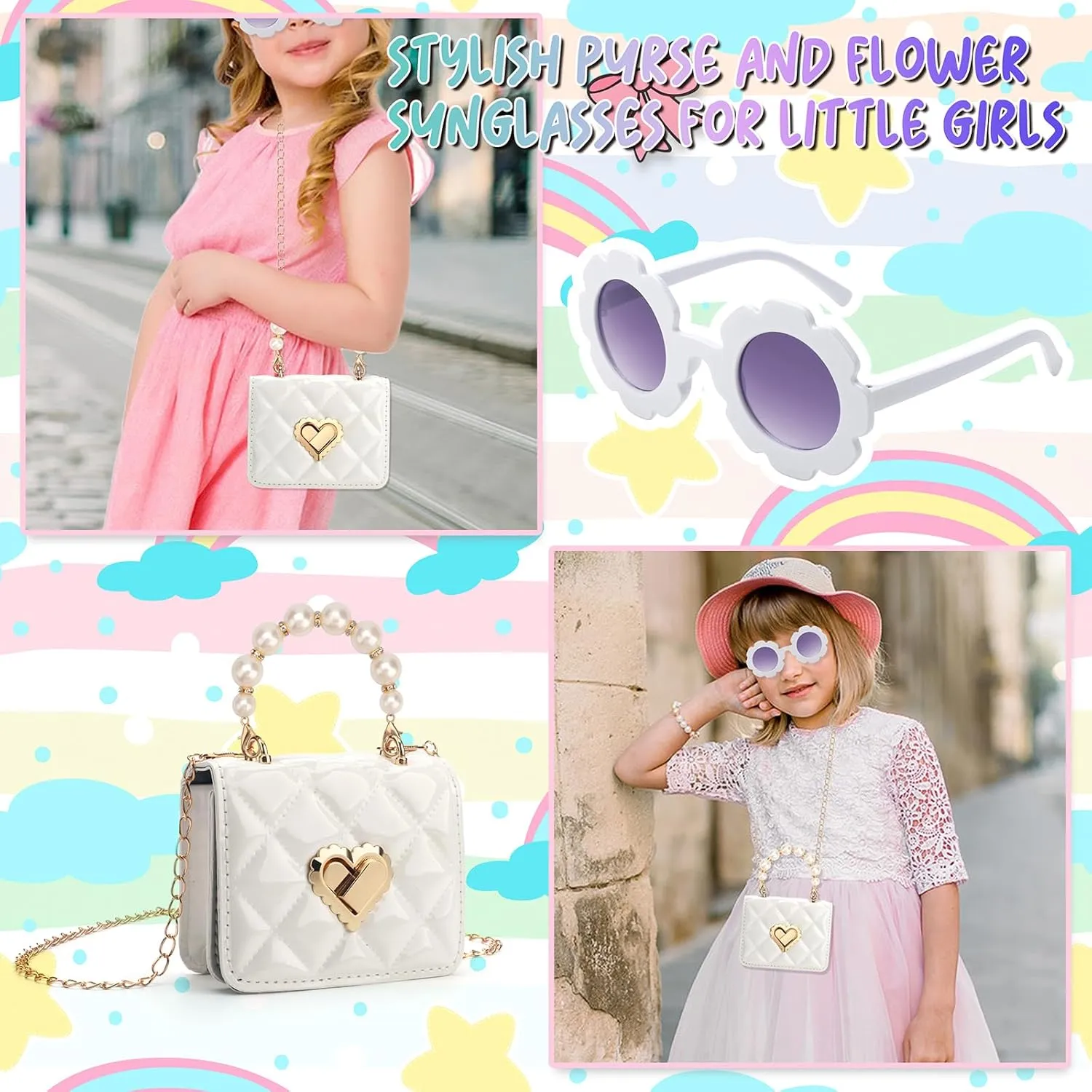 Baby Purse for Toddlers, Kids Heart Lock Purses with Glasses, Girls Purses for Kids 1-10, Toddler Bag Gift