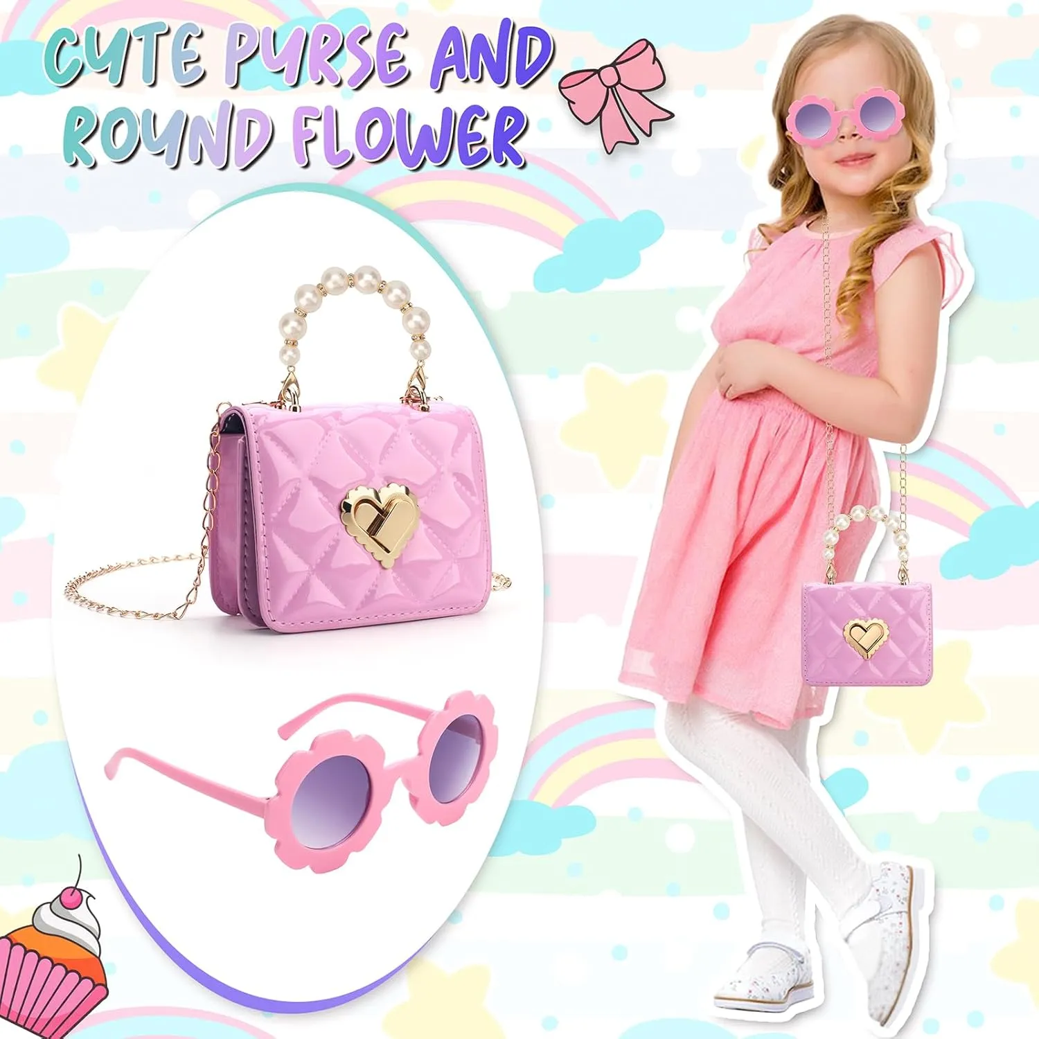Baby Purse for Toddlers, Kids Heart Lock Purses with Glasses, Girls Purses for Kids 1-10, Toddler Bag Gift