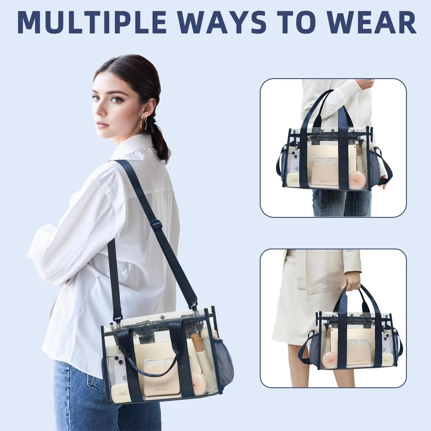 BAGAIL Clear Bag, Stadium Approved Clear Tote Bag with Inner Pocket, Transparent Travel Bag for Sports Event, Concert, Work