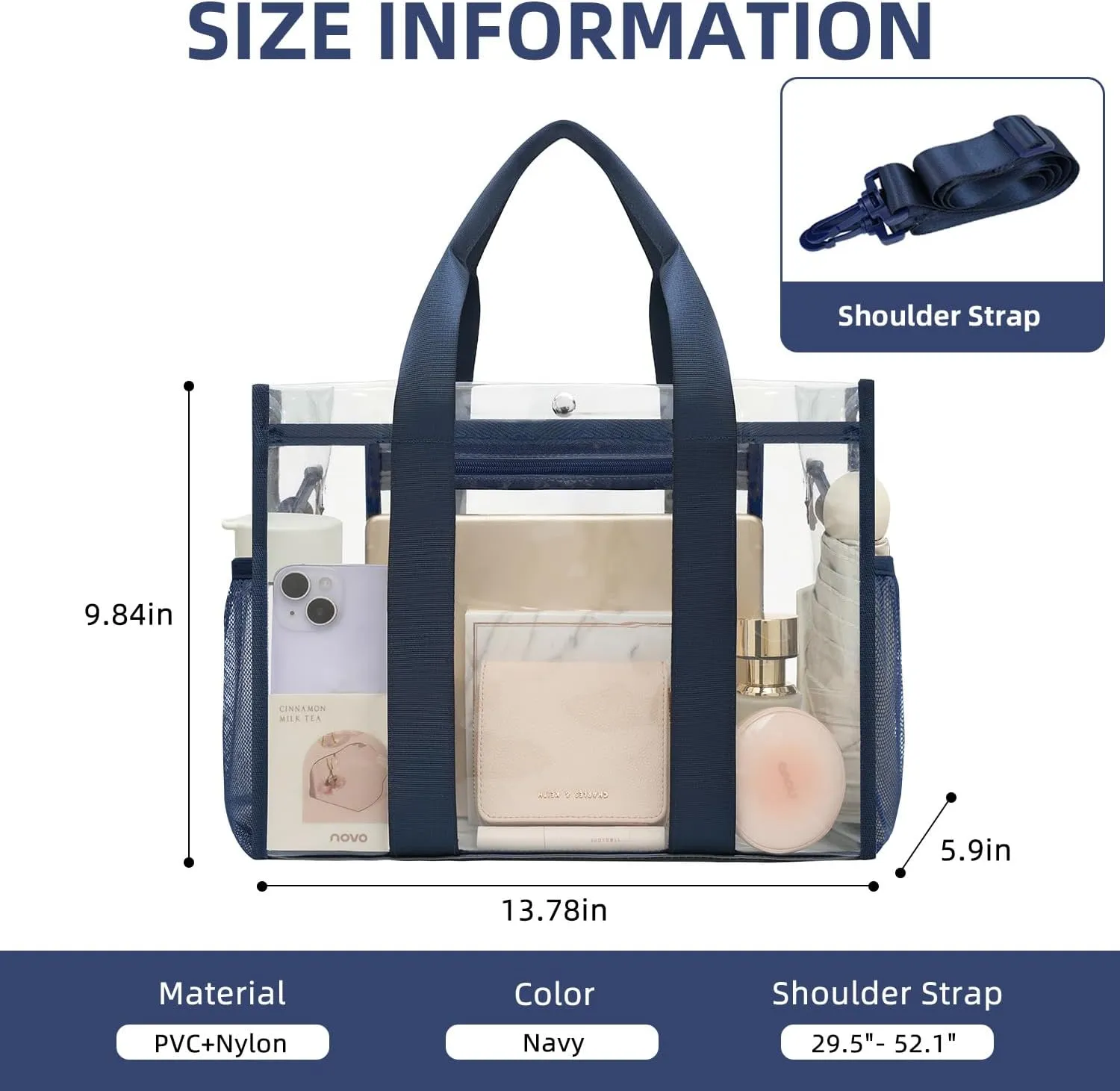 BAGAIL Clear Bag, Stadium Approved Clear Tote Bag with Inner Pocket, Transparent Travel Bag for Sports Event, Concert, Work