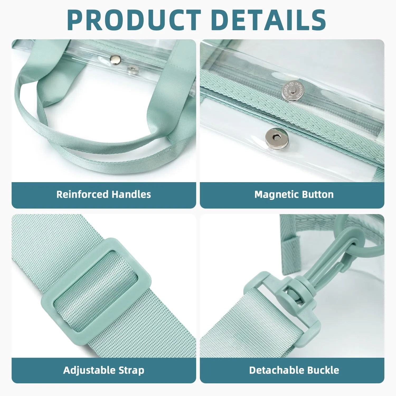 BAGAIL Clear Bag, Stadium Approved Clear Tote Bag with Inner Pocket, Transparent Travel Bag for Sports Event, Concert, Work