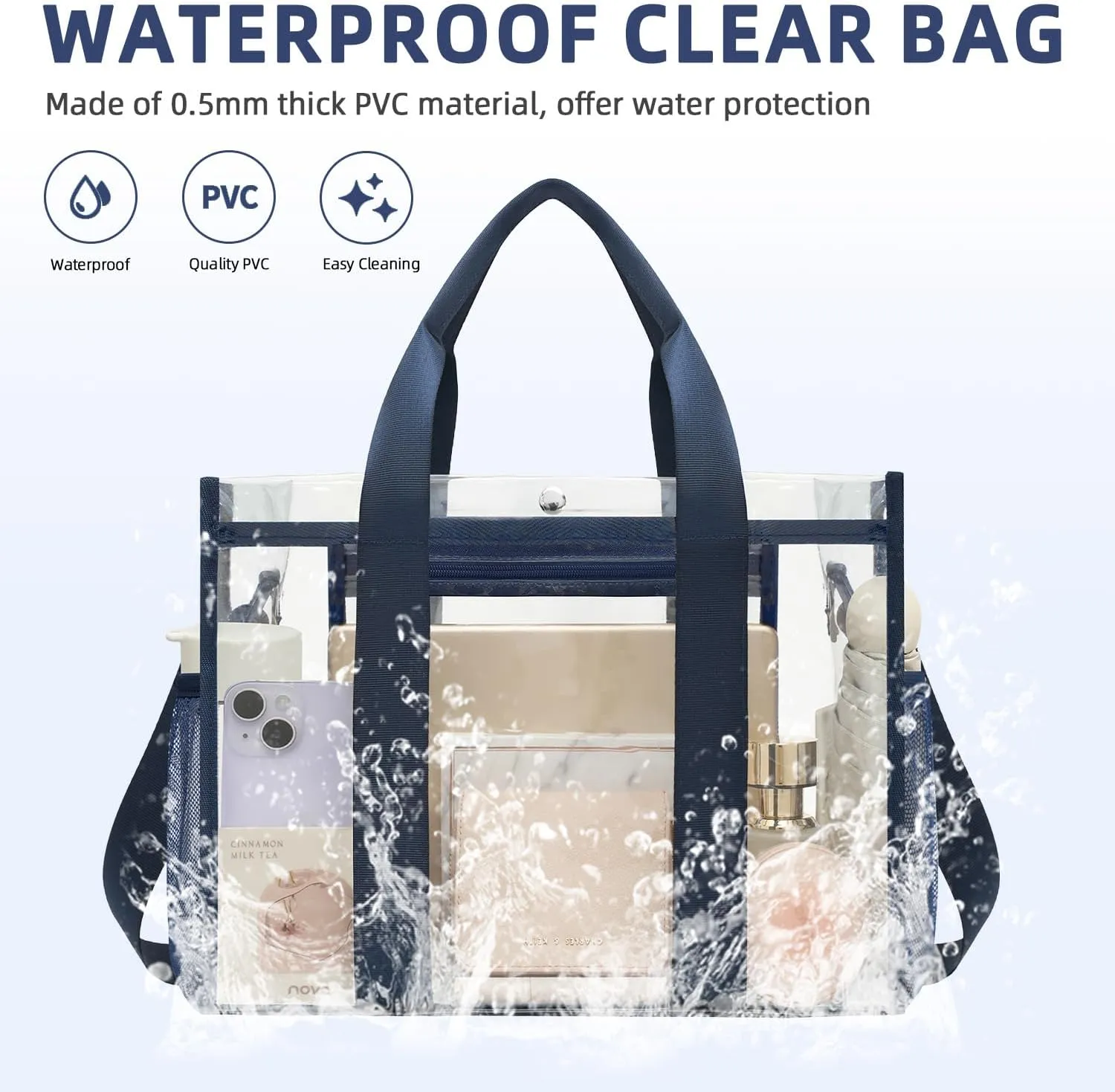 BAGAIL Clear Bag, Stadium Approved Clear Tote Bag with Inner Pocket, Transparent Travel Bag for Sports Event, Concert, Work