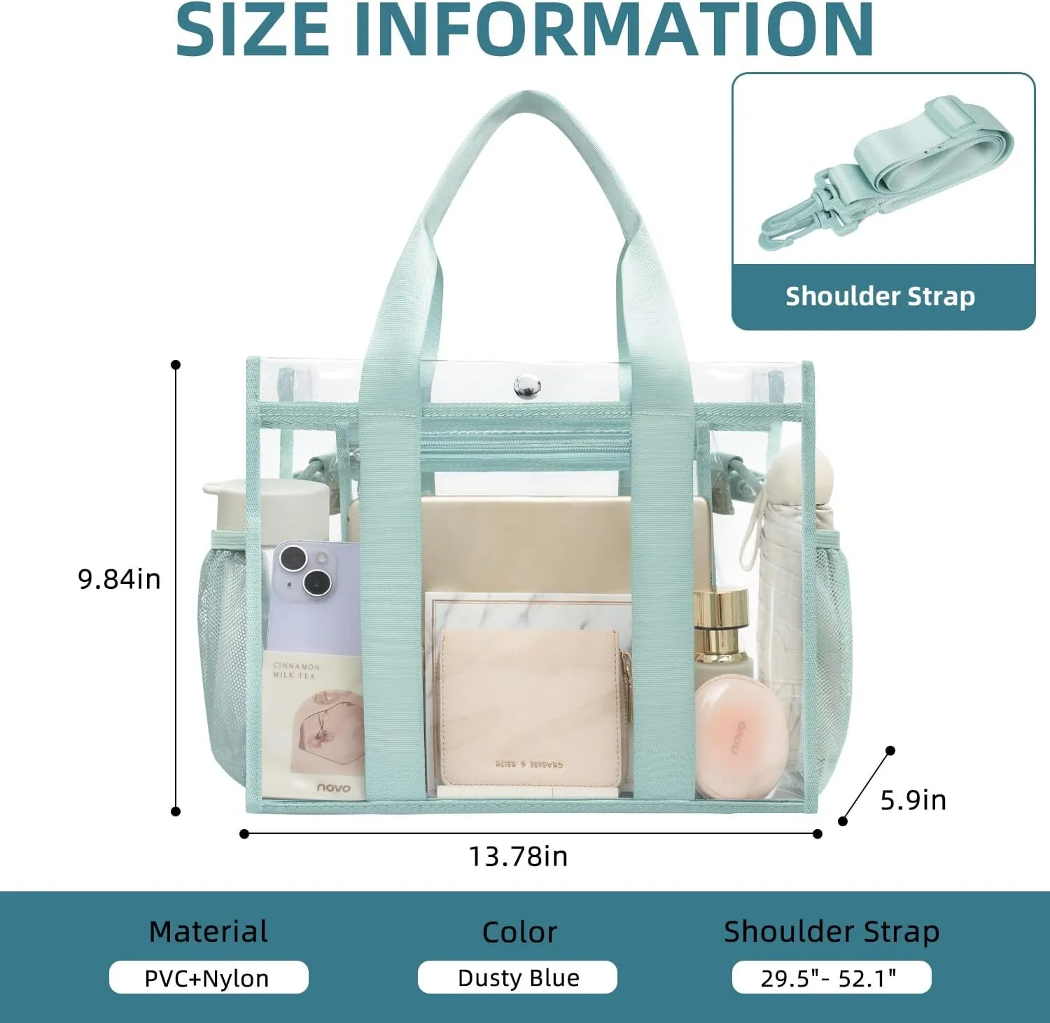 BAGAIL Clear Bag, Stadium Approved Clear Tote Bag with Inner Pocket, Transparent Travel Bag for Sports Event, Concert, Work