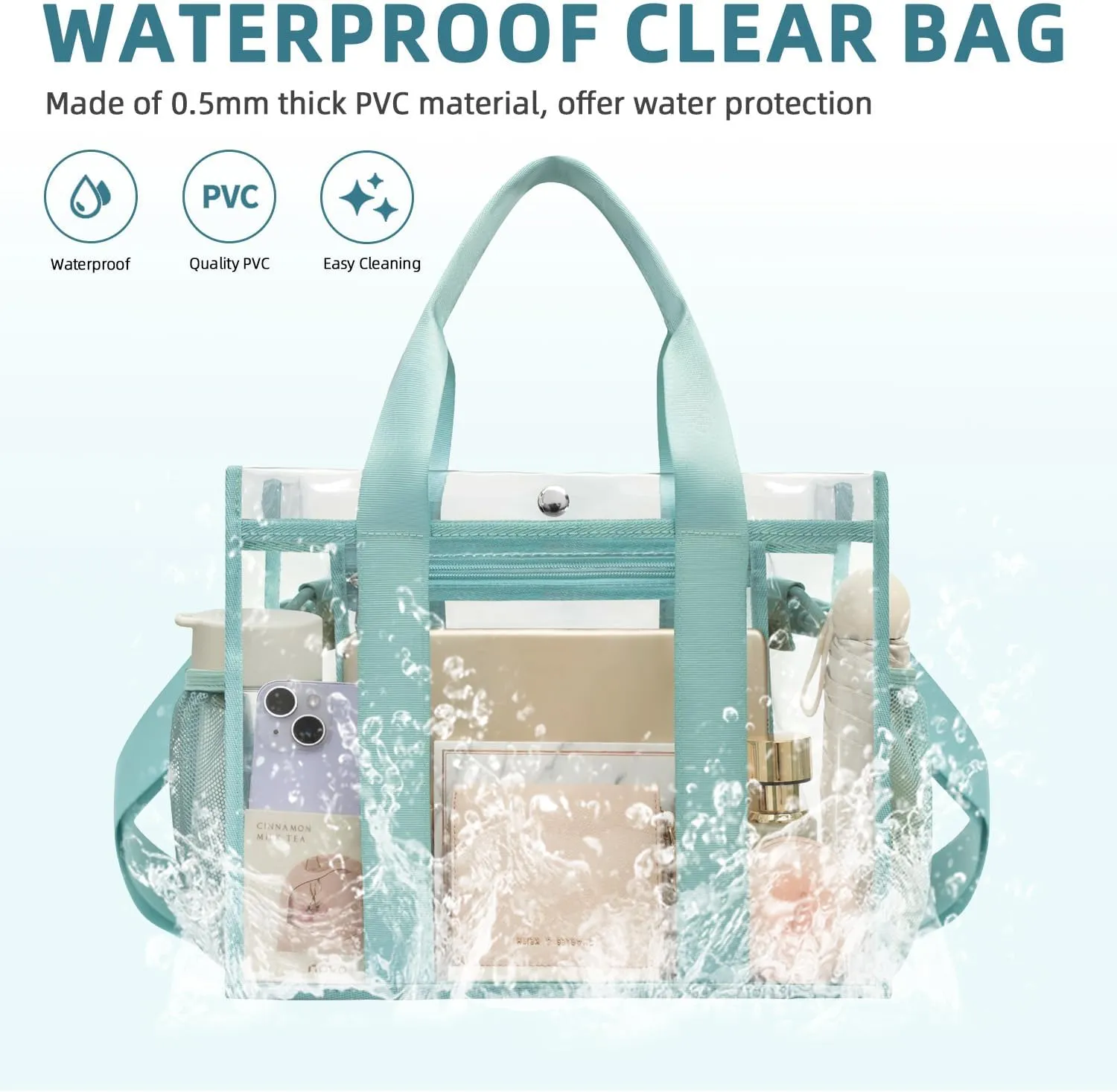 BAGAIL Clear Bag, Stadium Approved Clear Tote Bag with Inner Pocket, Transparent Travel Bag for Sports Event, Concert, Work