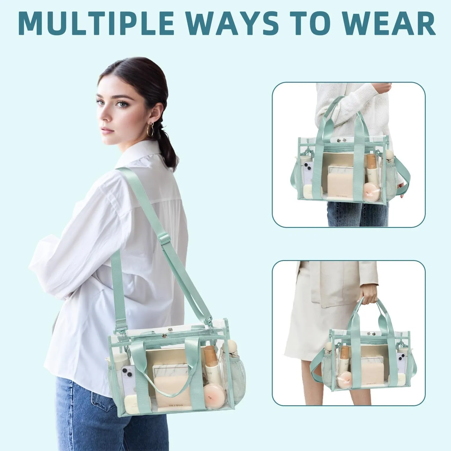 BAGAIL Clear Bag, Stadium Approved Clear Tote Bag with Inner Pocket, Transparent Travel Bag for Sports Event, Concert, Work