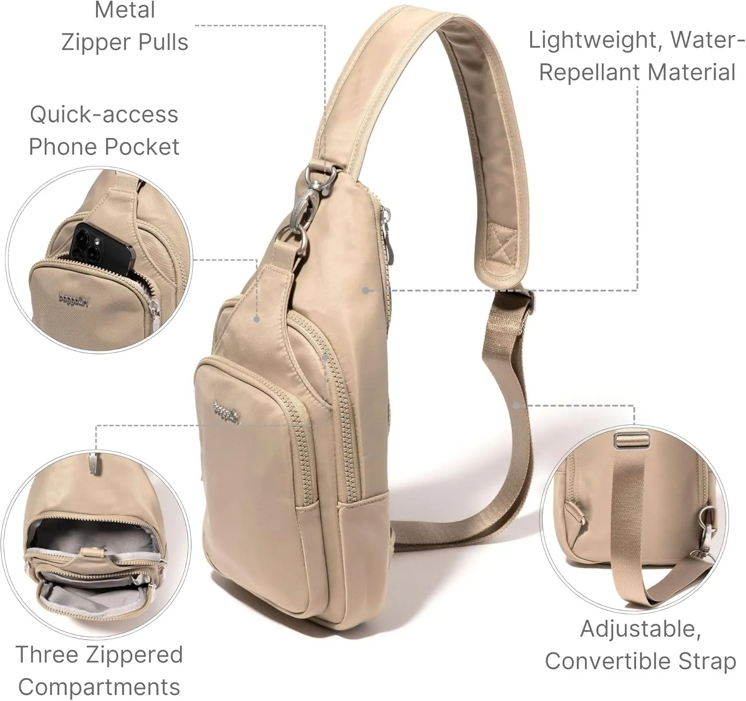 Baggallini Women's Central Park Sling 12"x7" Crossbody Bag W/Convertible Adjustable Shoulder Strap