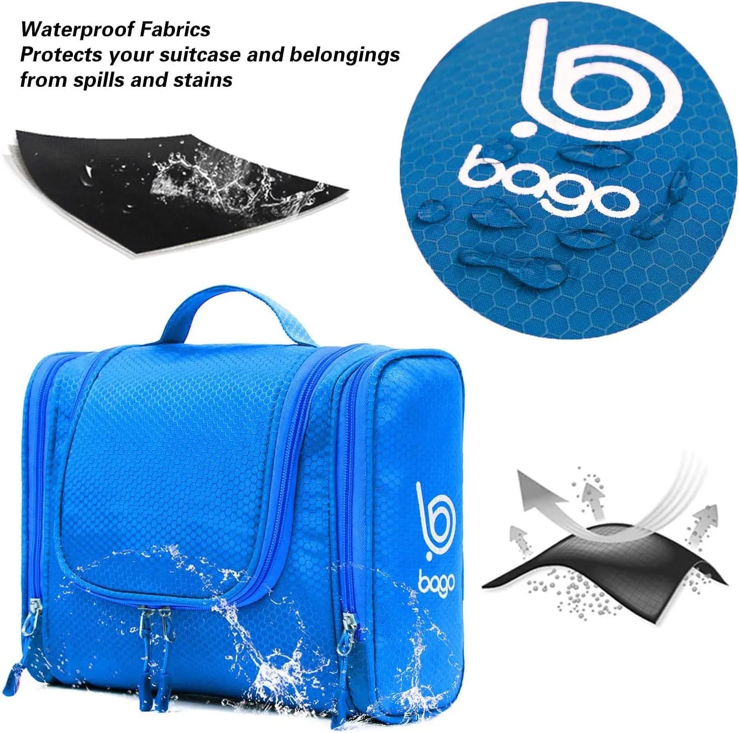 bago Travel Toiletry Bag for Women and Men - Large Waterproof Hanging Large Toiletry Bag for Bathroom and Travel Bag for Toiletries Organizer -Travel Makeup Bag (Blue)
