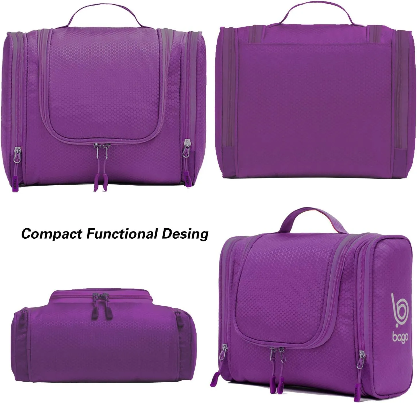 bago Travel Toiletry Bag for Women and Men - Large Waterproof Hanging Toiletry Bag for Bathroom and Travel Bag for Toiletries Organizer (Purple)