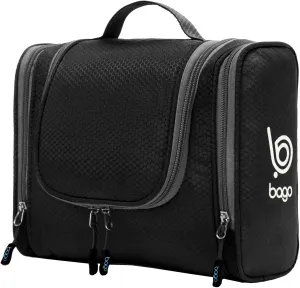 bago Travel Toiletry Bag for Women and Men X-Large Waterproof Hanging Large Toiletry Bag for Bathroom and Travel Bag for Toiletries Organizer -Travel Makeup Bag (Black)