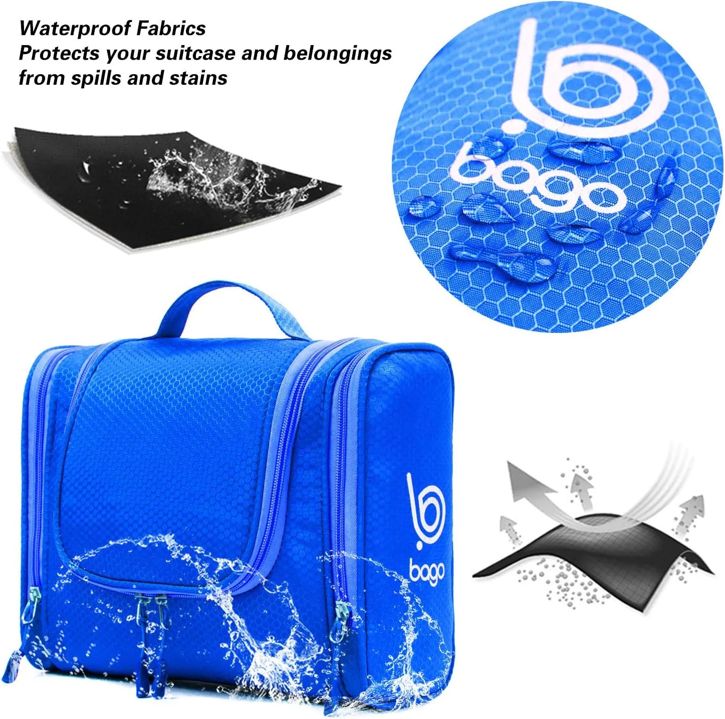 bago Travel Toiletry Bag for Women and Men X-Large Waterproof Hanging Large Toiletry Bag for Bathroom and Travel Bag for Toiletries Organizer -Travel Makeup Bag (DeepBlue)