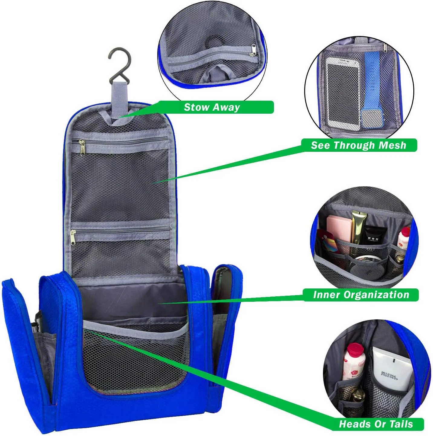 bago Travel Toiletry Bag for Women and Men X-Large Waterproof Hanging Large Toiletry Bag for Bathroom and Travel Bag for Toiletries Organizer -Travel Makeup Bag (DeepBlue)