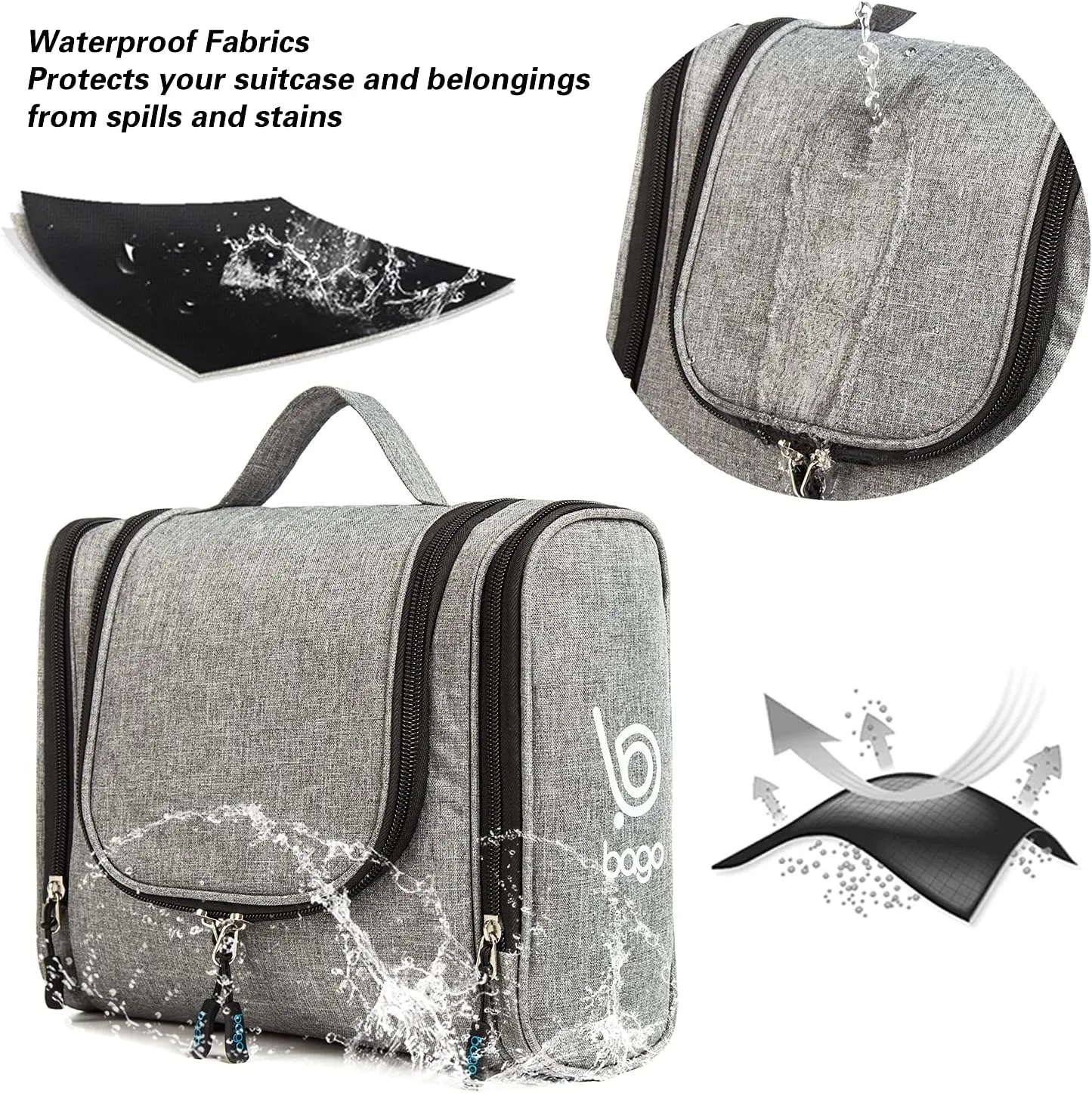 bago Travel Toiletry Bag for Women and Men X-Large Waterproof Hanging Large Toiletry Bag for Bathroom and Travel Bag for Toiletries Organizer -Travel Makeup Bag (SnowGray)