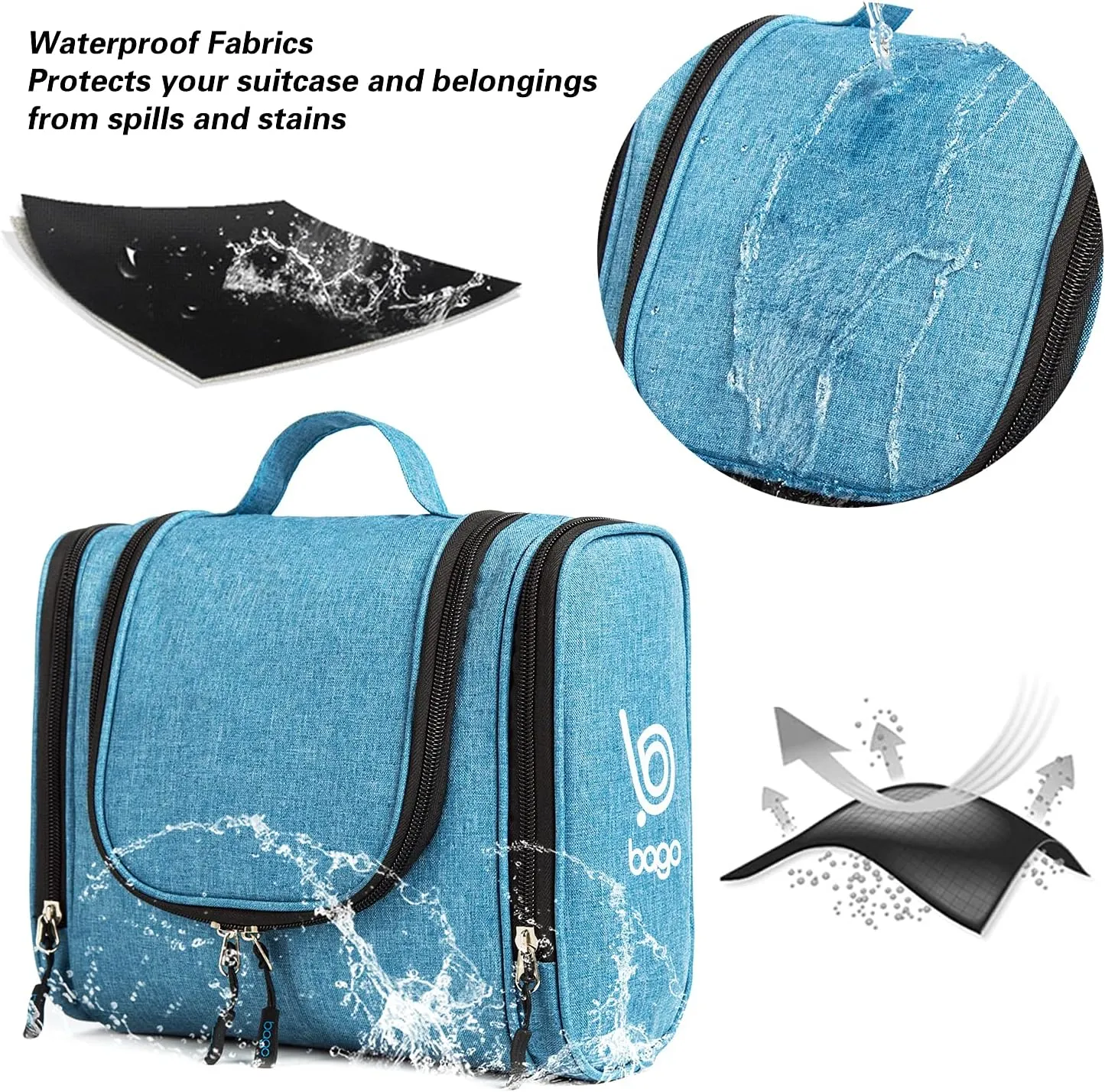 bago Travel Toiletry Bag - Large Waterproof Hanging Toiletry Bag for Women and Men - SnowBlue