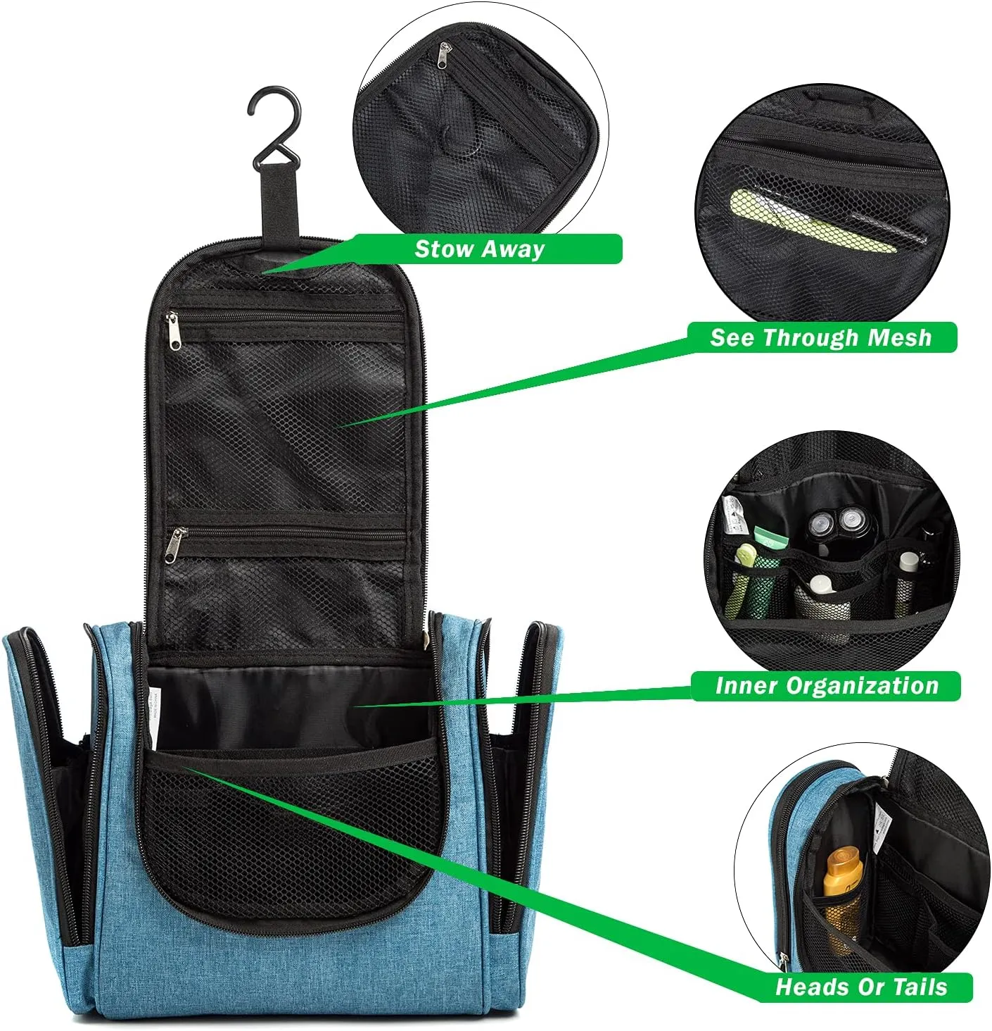 bago Travel Toiletry Bag - Large Waterproof Hanging Toiletry Bag for Women and Men - SnowBlue