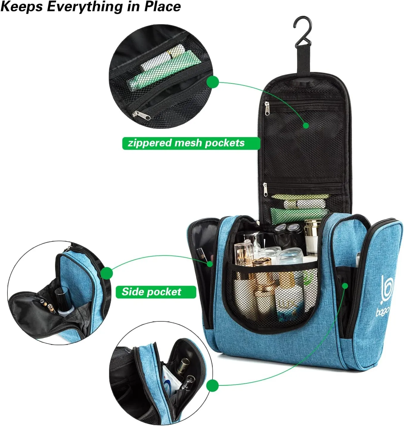 bago Travel Toiletry Bag - Large Waterproof Hanging Toiletry Bag for Women and Men - SnowBlue