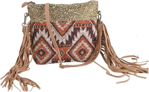 Bags OHV364 Cross Body Ii Upcycled Wool Embossed Genuine Leather Women Bag Western Handbag Purse