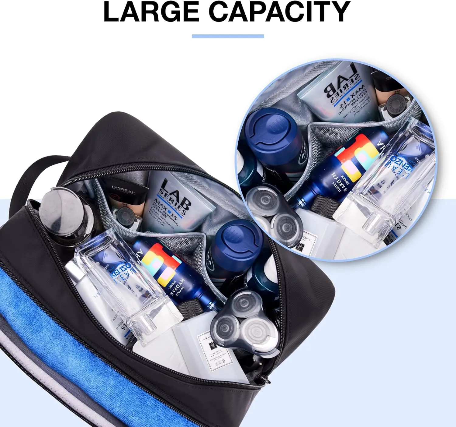 BAGSMART Large Toiletry Bag for Men, Valentines' Day Gifts Travel Organizer Hanging Dopp Kit Water Resistant Shaving Bag for Bathroom Shower, Toiletries Accessories,Travel Essentials, Black-Large