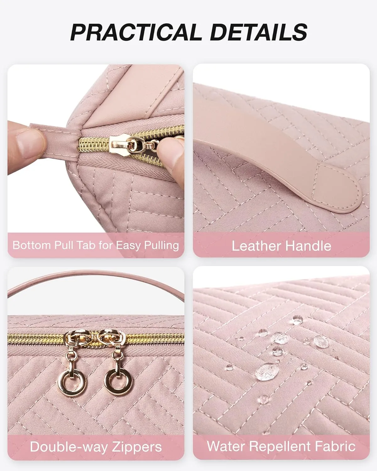BAGSMART Makeup Bag, Travel Cosmetic Bags Water-resistent Makeup Case for Women Portable Pouch Open Flat Make Up Organizer for Toiletries, Brushes, Pink