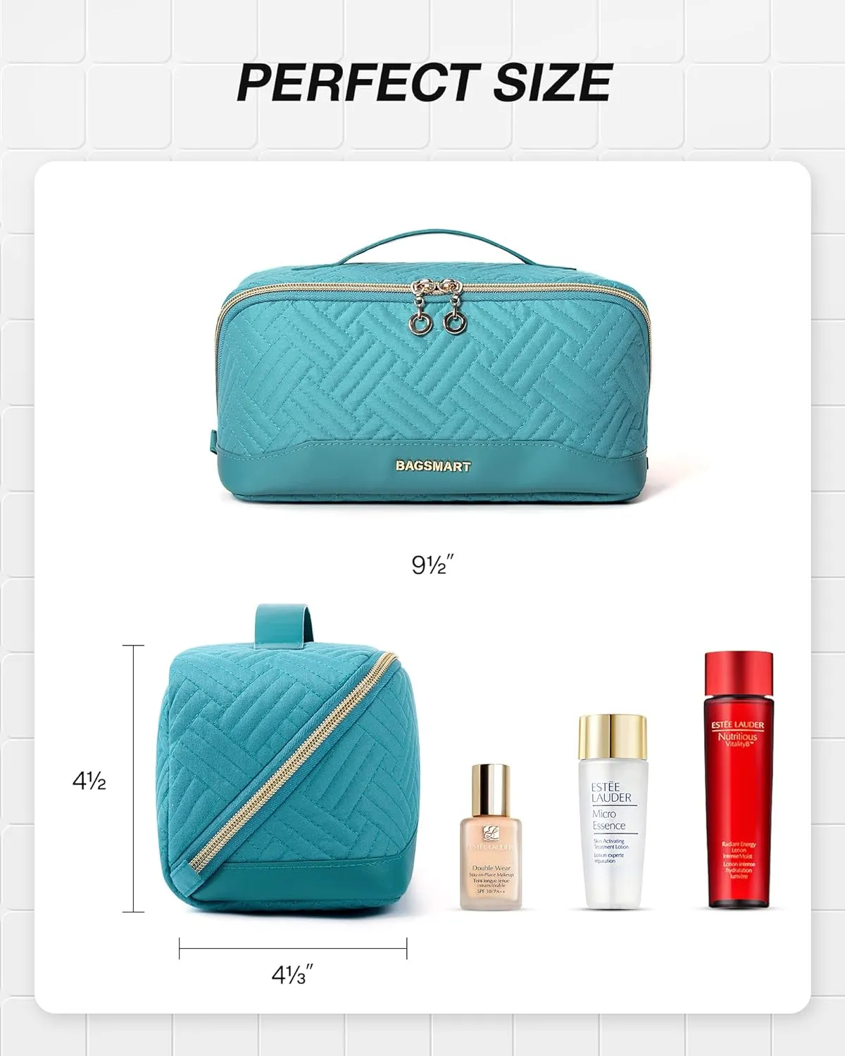 BAGSMART Makeup Bag, Travel Cosmetic Bags Water-resistent Makeup Case for Women Portable Pouch Open Flat Make Up Organizer for Toiletries, Brushes, Teal