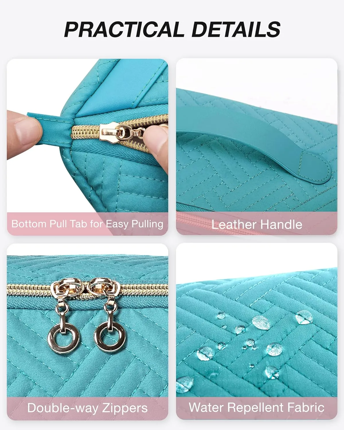 BAGSMART Makeup Bag, Travel Cosmetic Bags Water-resistent Makeup Case for Women Portable Pouch Open Flat Make Up Organizer for Toiletries, Brushes, Teal