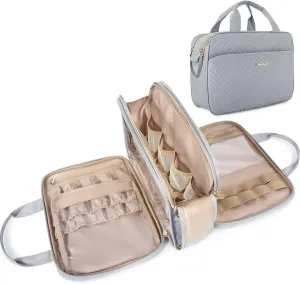 BAGSMART Toiletry Bag for Women, Large Toiletry Bag Water-resistant Makeup Cosmetic Organizer Bag for Accessories, Shampoo, Full Sized Container, Toiletries (Medium, Grey)