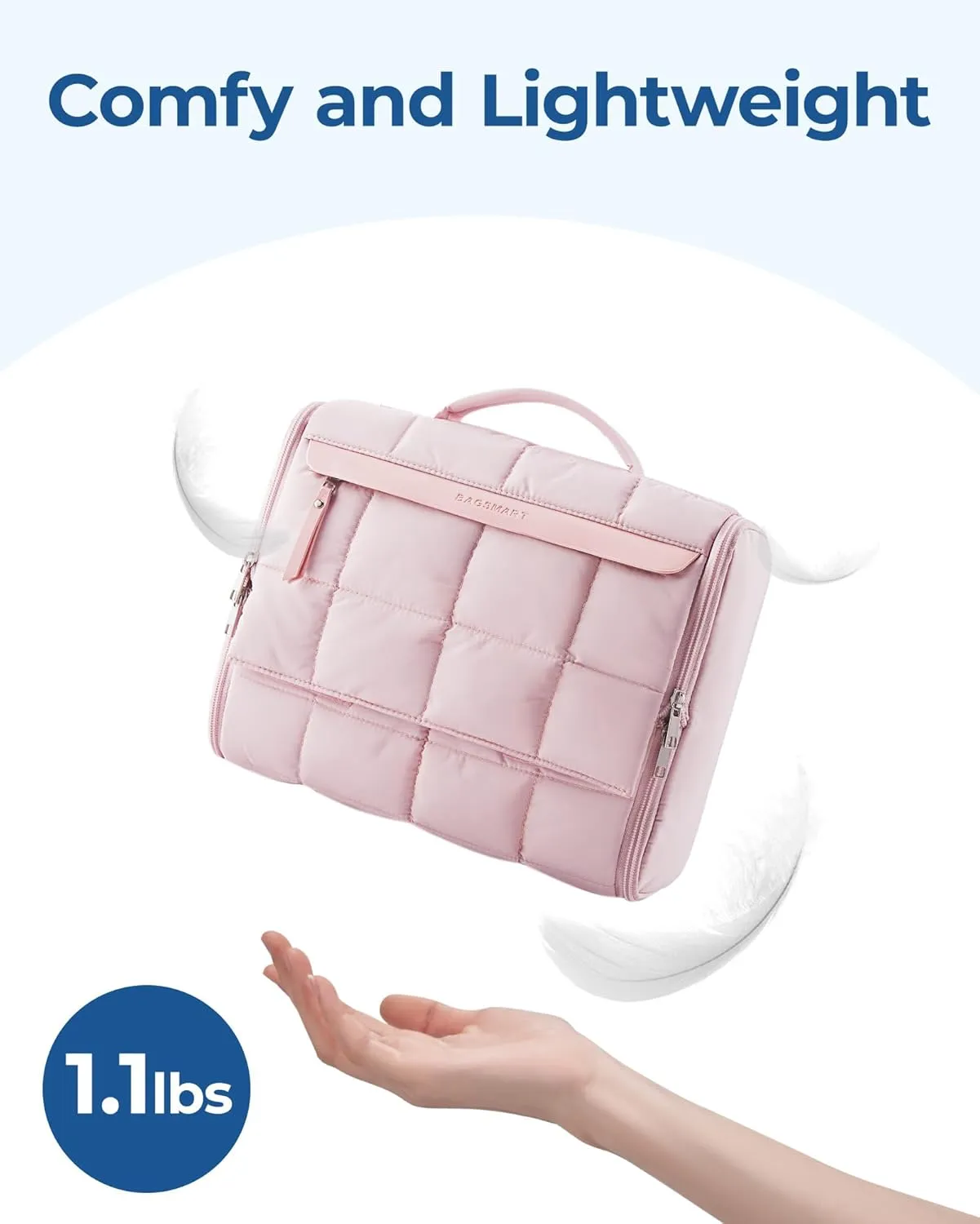 BAGSMART Travel Toiletry Bag, Extra Large Full-open Hanging Toiletry Bag for Women, Puffy Cosmetic Makeup Bag Organizer with Handle for Accessories, Essentials, Toiletries (Pink 13''L)