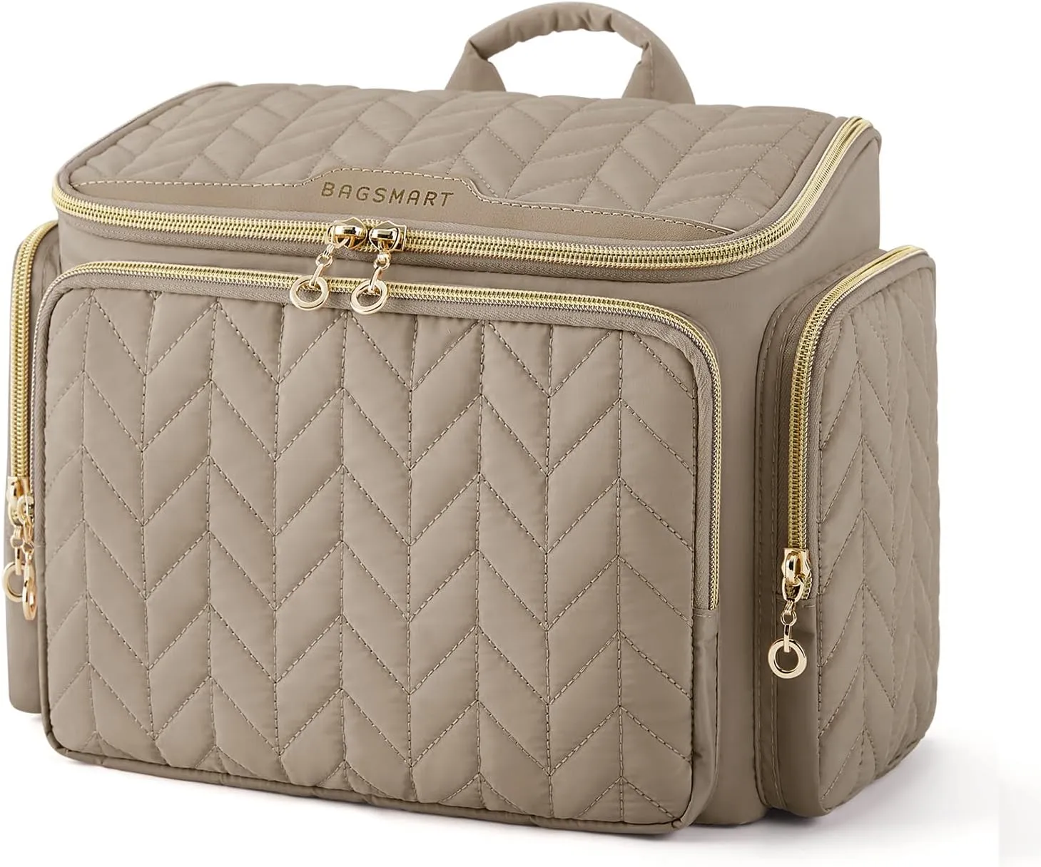 BAGSMART Travel Toiletry Bag, Large Wide-open Travel Bag for Toiletries, Makeup Cosmetic Travel Bag with Handle-Camel