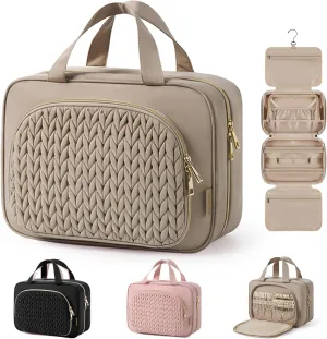 BAGSMART Travel Toiletry Bag with Jewelry Organizer, Hanging Travel Bag for Toiletries, Makeup Cosmetic Bag Organizer, Carry-on Travel Accessories Essentials, Camel-L