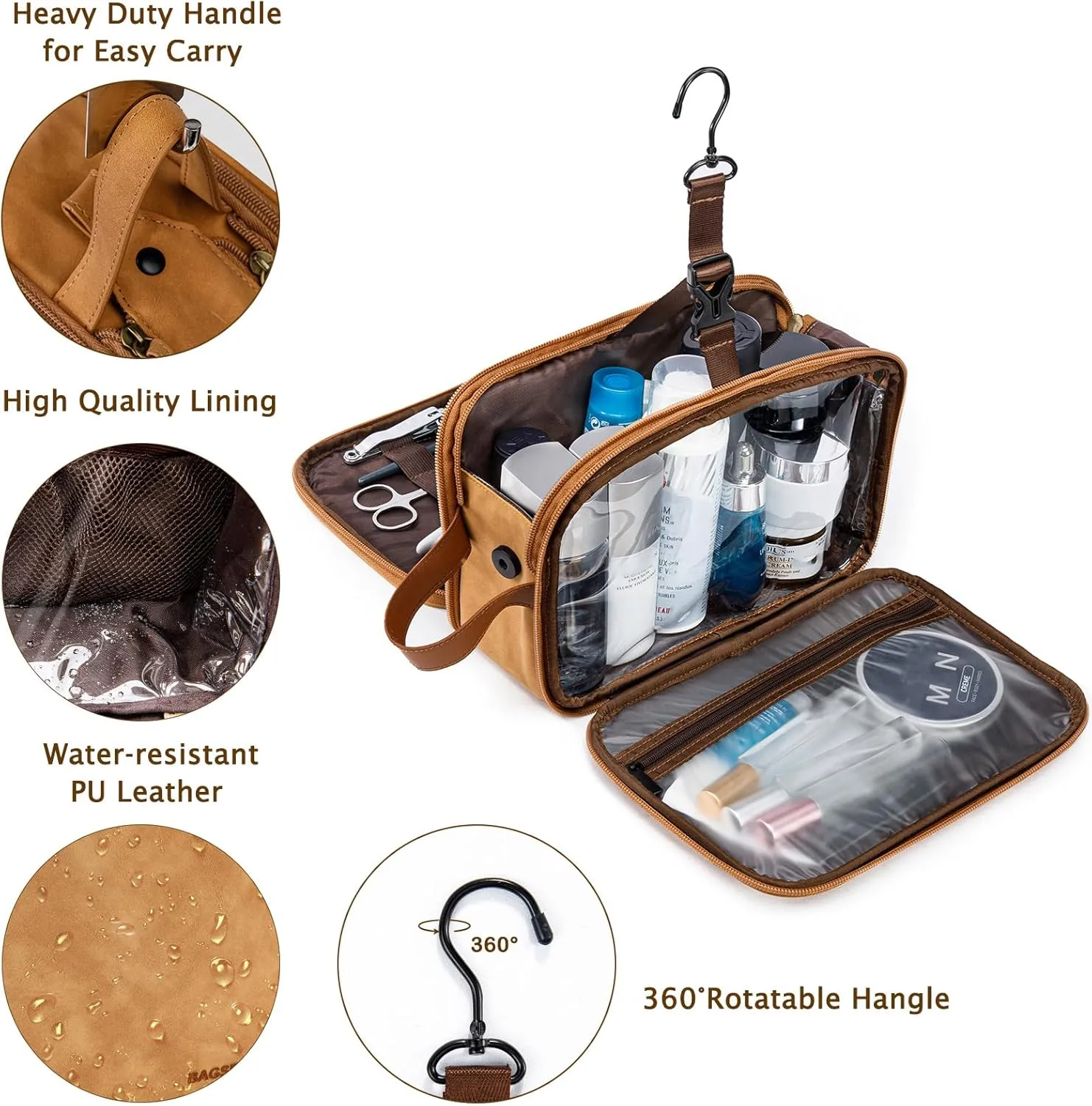 BAGSPRITE Large Toiletry Bag for Men, Women Travel Bag with Hanging Hook, Water-resistant Makeup Cosmetic Bag Shaving Kit Organizer, Bathroom Bag for Traveling