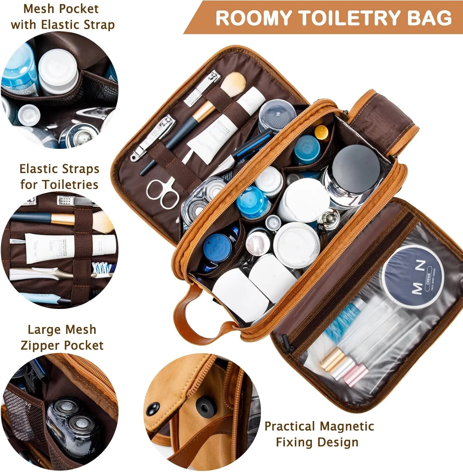BAGSPRITE Large Toiletry Bag for Men, Women Travel Bag with Hanging Hook, Water-resistant Makeup Cosmetic Bag Shaving Kit Organizer, Bathroom Bag for Traveling