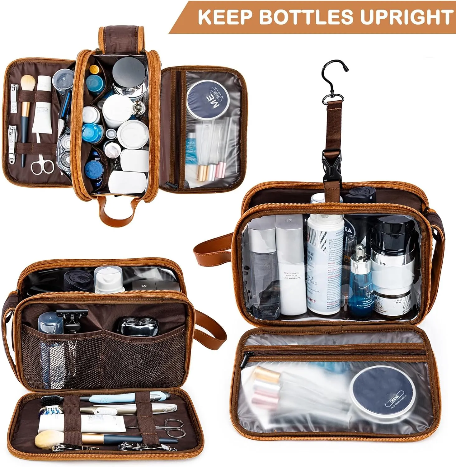 BAGSPRITE Large Toiletry Bag for Men, Women Travel Bag with Hanging Hook, Water-resistant Makeup Cosmetic Bag Shaving Kit Organizer, Bathroom Bag for Traveling