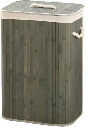 Bamboo Laundry Hamper with Lid, 72L Clothes Hamper with Removable Liner Bags & Rope Handles, Foldable Laundry Basket for Bathroom, Laundry Room, Bedroom, Small Spaces, Grey
