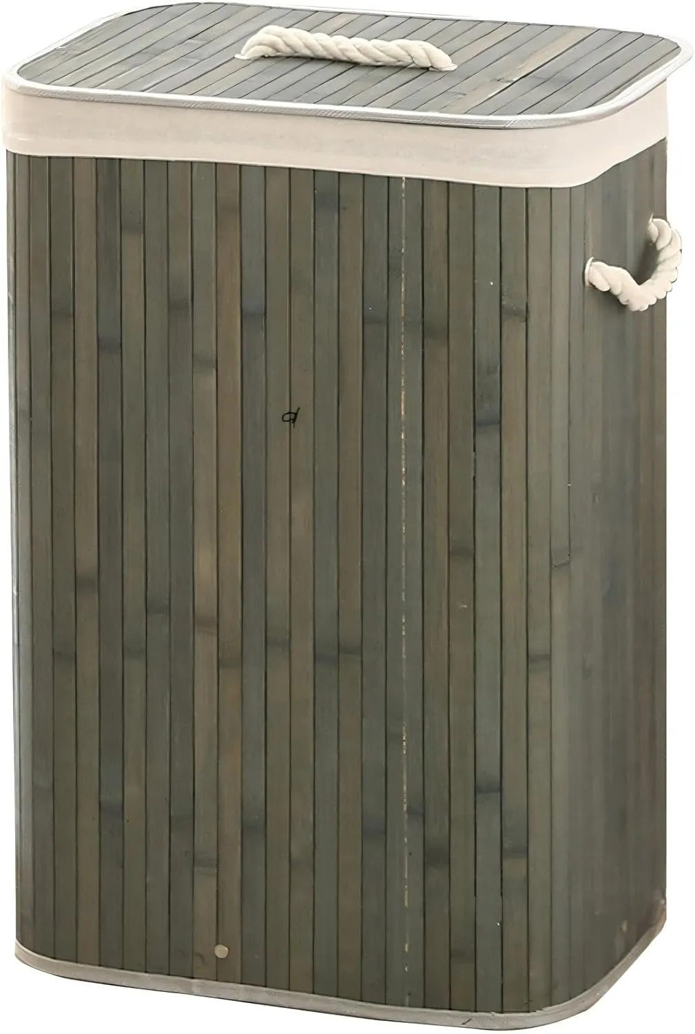 Bamboo Laundry Hamper with Lid, 72L Clothes Hamper with Removable Liner Bags & Rope Handles, Foldable Laundry Basket for Bathroom, Laundry Room, Bedroom, Small Spaces, Grey