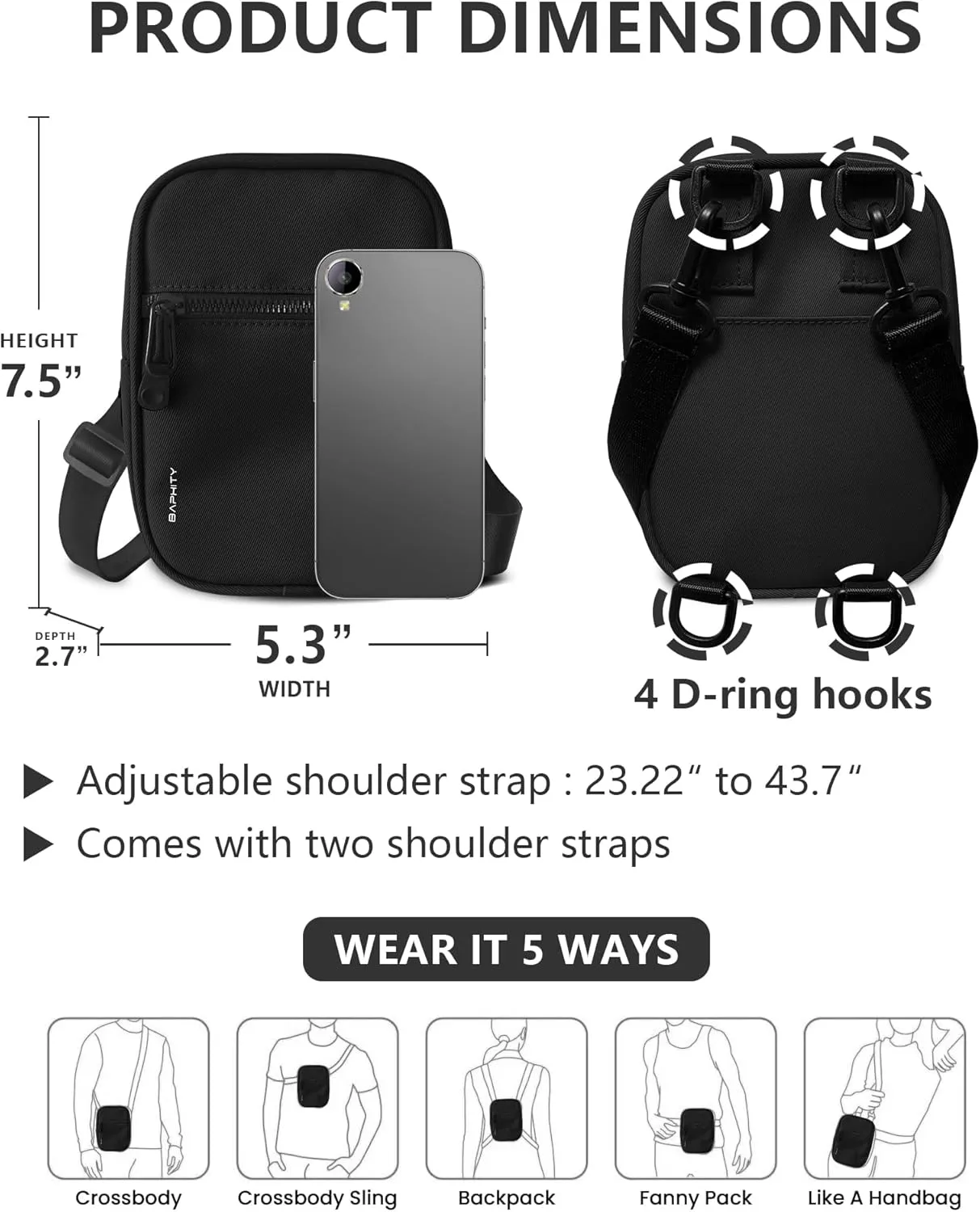 BAPHITY Crossbody Bag Sling Purses for Women Trendy, Convertible Multi Position Fanny Back Pack Sling Bag for Women Cross Body