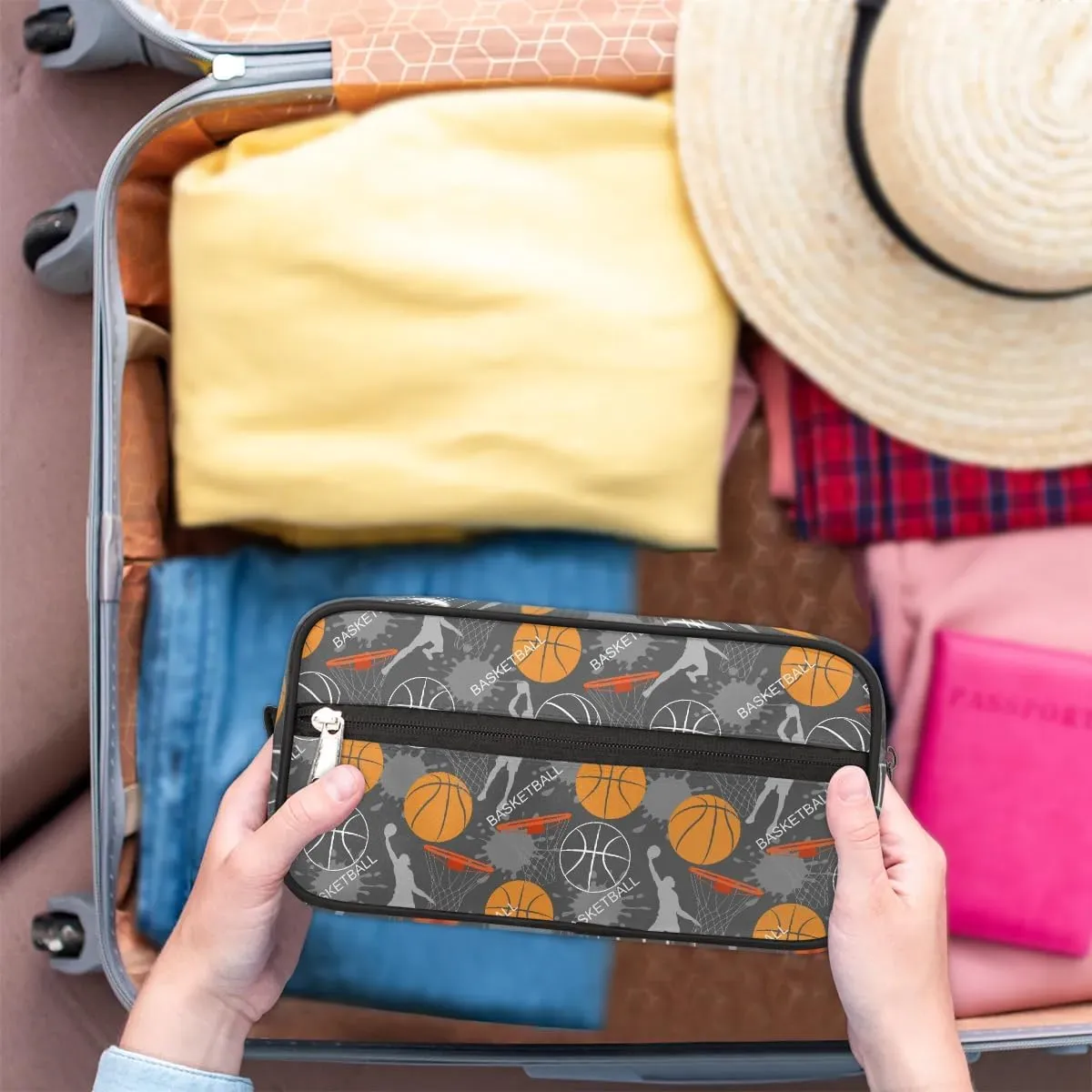 Basketball Travel Toiletry Bag for Boys, Sport Ball Hanging Dopp Kit for Kids, Waterproof Shaving Bag for Toiletries Accessories