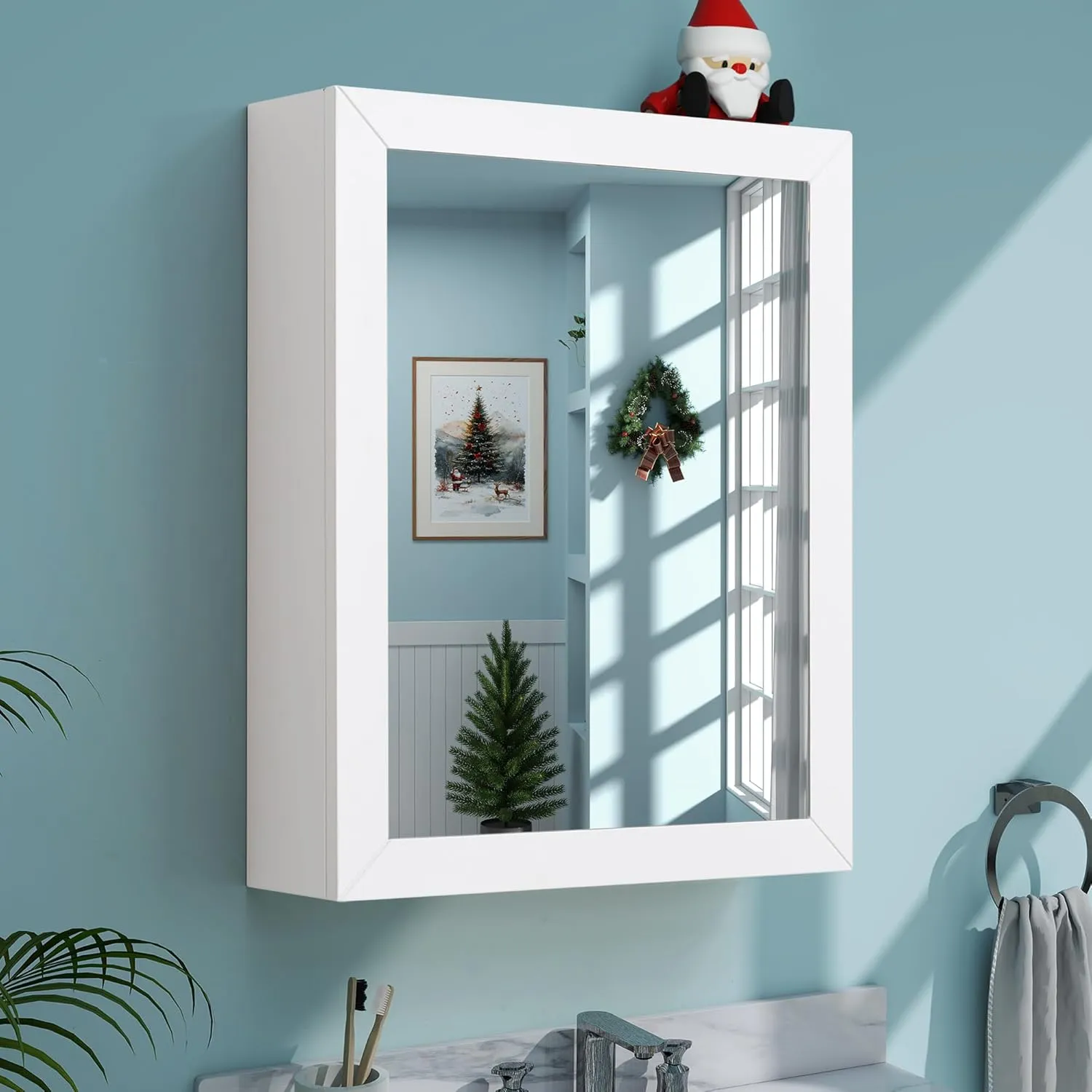 Bathroom Mirror Cabinet - Large Single Door 24x30 inchs Wall Cabinet Bathroom Vanity Mirror Cabinet with Facial Tissues Slot and Multifunctional Storage Area