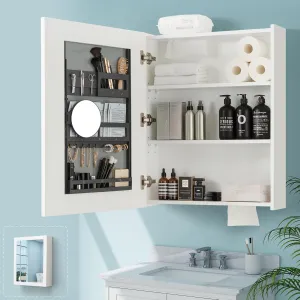 Bathroom Mirror Cabinet - Large Single Door 24x30 inchs Wall Cabinet Bathroom Vanity Mirror Cabinet with Facial Tissues Slot and Multifunctional Storage Area