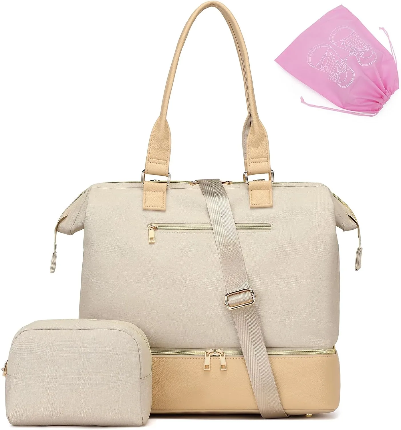 BAVERGE Weekender Bags for Women, Carry On Personal Item Travel Tote with Shoe Compartment, Large Overnight Duffle Bag