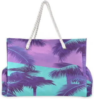Beach Bag Tote for Women Retro Geometric Palm Tree Large Waterproof Sandproof Swim Pool Bag with Wet Pocket Zipper Shoulder Bag for Gym Travel Daily