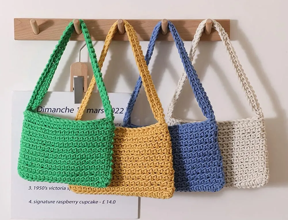 Beach Tote Bag For Women Crochet Cotton Beach Shoulder Bag Summer Vacation Handwoven Boho Knit Bag