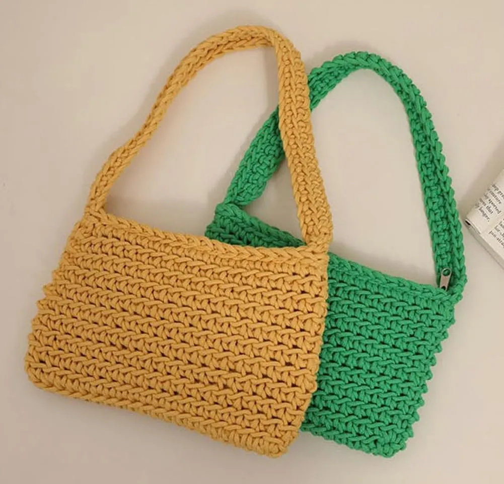 Beach Tote Bag For Women Crochet Cotton Beach Shoulder Bag Summer Vacation Handwoven Boho Knit Bag