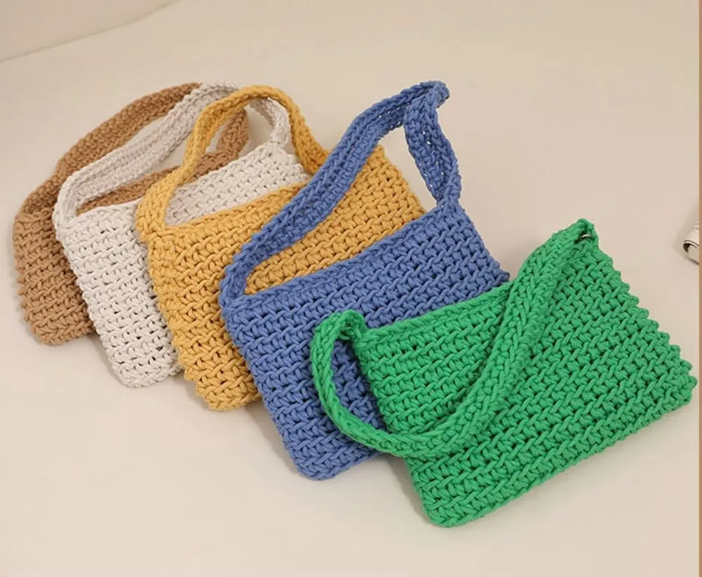 Beach Tote Bag For Women Crochet Cotton Beach Shoulder Bag Summer Vacation Handwoven Boho Knit Bag