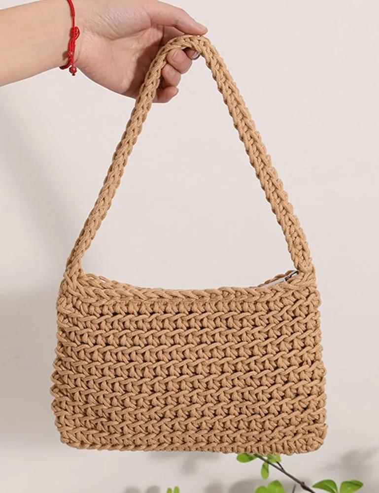 Beach Tote Bag For Women Crochet Cotton Beach Shoulder Bag Summer Vacation Handwoven Boho Knit Bag